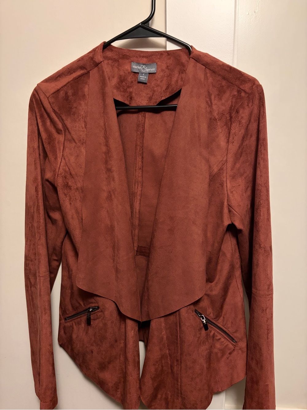 Market & Spruce Women's Rust Suede-Feel Open Front Blazer